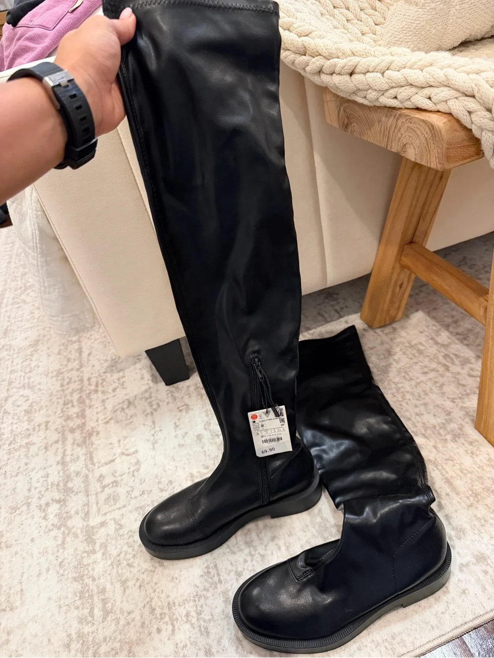 Over-the-Knee Black Men's Stretch Boot